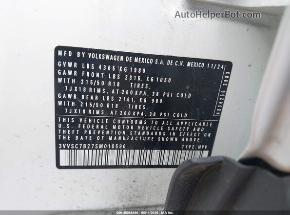 3VVSC7B27SM010596 2025 VOLKSWAGEN TAOS White Widok komory silnika