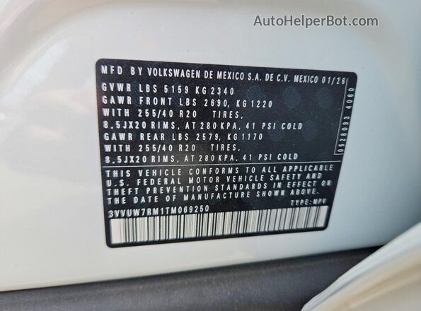 3VVUW7RM1TM069250 2026 VOLKSWAGEN TIGUAN Серебряный 