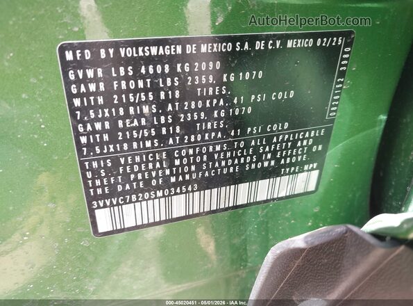 3VVVC7B20SM034543 2025 VOLKSWAGEN TAOS Green Շարժիչի բաժամունքի տեսք
