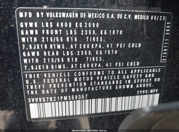 3VVVX7B21PM359357 2023 VOLKSWAGEN TAOS Black Engine compartment view