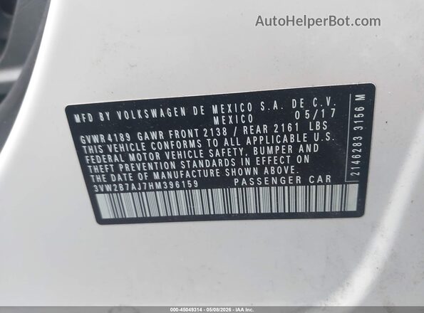3VW2B7AJ7HM396159 2017 VOLKSWAGEN JETTA White 