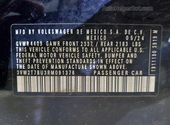 3VW2T7BU3RM091376 2024 VOLKSWAGEN JETTA Черный Вид наклейки с VIN-кодом
