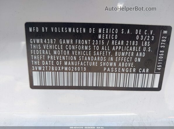 3VW2T7BUXPM026019 2023 VOLKSWAGEN JETTA Silver ძრავის განყოფილების ხედი