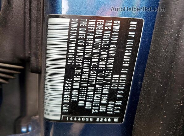 3VW517AT7HM816357 2017 VOLKSWAGEN BEETLE Blue Widok komory silnika