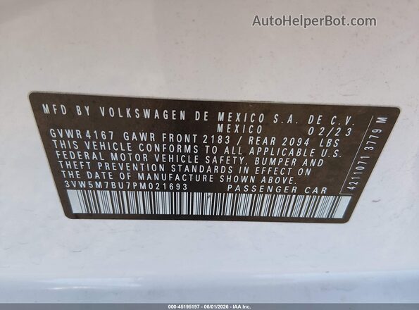 3VW5M7BU7PM021693 2023 VOLKSWAGEN JETTA White Շարժիչի բաժամունքի տեսք