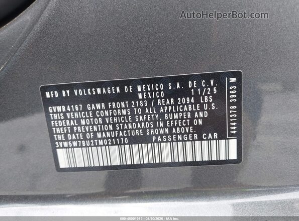 3VW5W7BU2TM021170 2026 VOLKSWAGEN JETTA Gray Vista del compartimento del motor