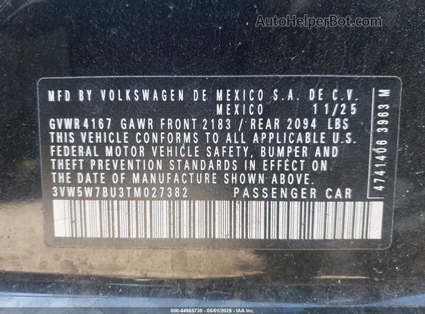 3VW5W7BU3TM027382 2026 VOLKSWAGEN JETTA Black Շարժիչի բաժամունքի տեսք