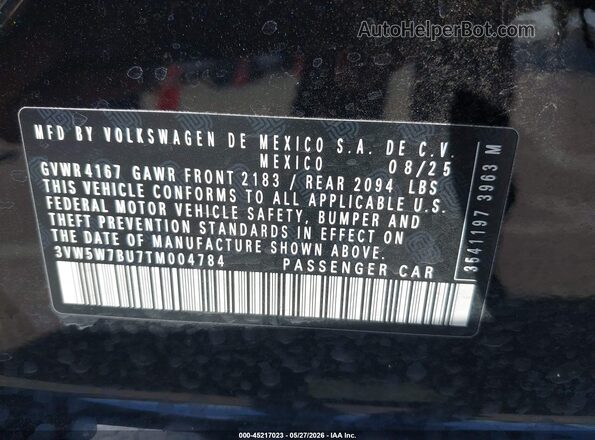 3VW5W7BU7TM004784 2026 VOLKSWAGEN JETTA Black Vista del compartimento del motor