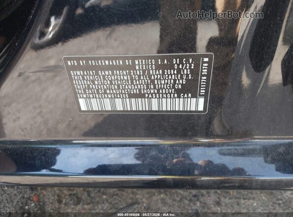 3VW7M7BU2NM014205 2022 VOLKSWAGEN JETTA Black ძრავის განყოფილების ხედი