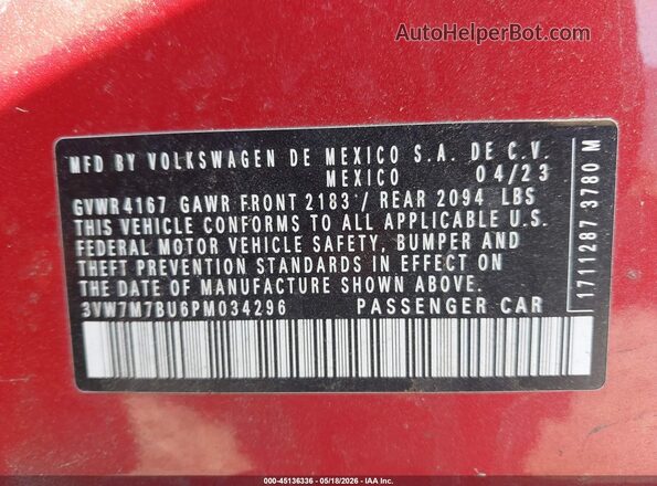 3VW7M7BU6PM034296 2023 VOLKSWAGEN JETTA Red Շարժիչի բաժամունքի տեսք