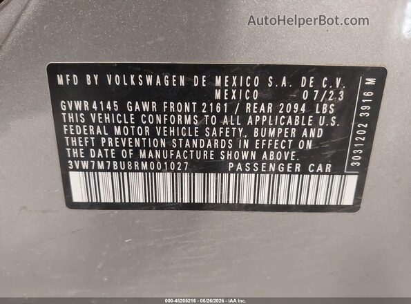 3VW7M7BU8RM001027 2024 VOLKSWAGEN JETTA Silver Vista del compartimento del motor