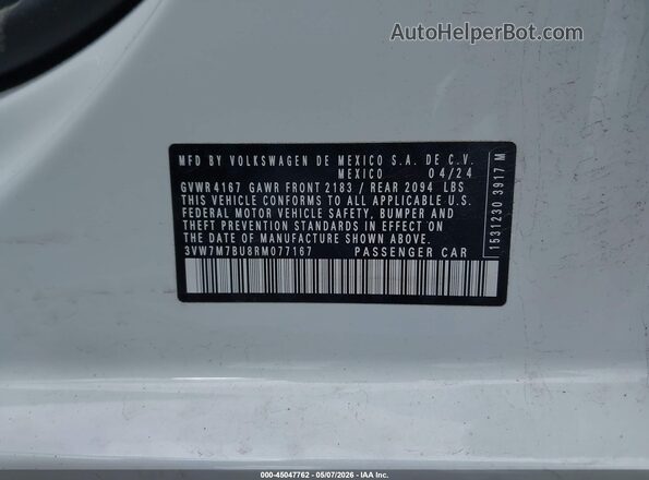 3VW7M7BU8RM077167 2024 VOLKSWAGEN JETTA White Vista del compartimento del motor