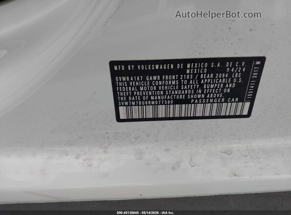 3VW7M7BU8RM077380 2024 VOLKSWAGEN JETTA White Շարժիչի բաժամունքի տեսք