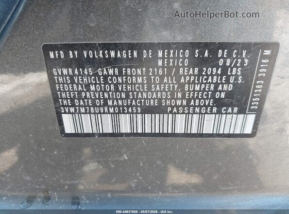 3VW7M7BU9RM013459 2024 VOLKSWAGEN JETTA Gray ძრავის განყოფილების ხედი