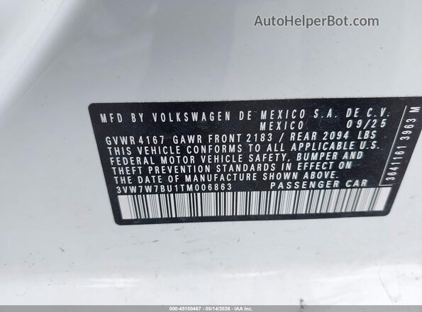 3VW7W7BU1TM006863 2026 VOLKSWAGEN JETTA Белый Вид подкапотного пространства