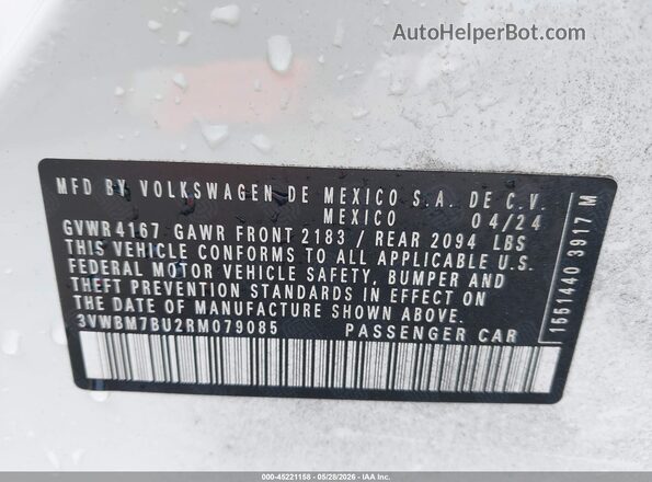 3VWBM7BU2RM079085 2024 VOLKSWAGEN JETTA White ძრავის განყოფილების ხედი
