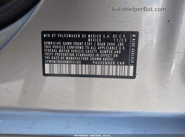 3VWBM7BU4RM033189 2024 VOLKSWAGEN JETTA Gray Շարժիչի բաժամունքի տեսք