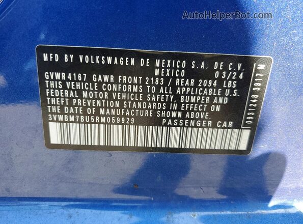 3VWBM7BU5RM059929 2024 VOLKSWAGEN JETTA Blue Engine compartment view