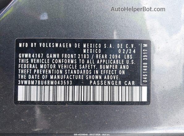 3VWBM7BU6RM043593 2024 VOLKSWAGEN JETTA Gray Widok komory silnika