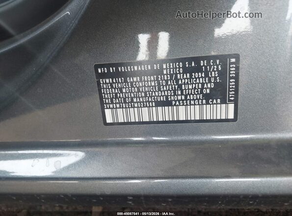 3VWBW7BU2TM027568 2026 VOLKSWAGEN JETTA Silver ძრავის განყოფილების ხედი