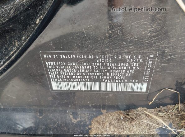3VWC57BU1KM046571 2019 VOLKSWAGEN JETTA Black 