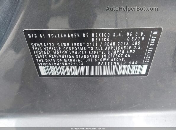 3VWC57BU1KM223104 2019 VOLKSWAGEN JETTA Серый Вид подкапотного пространства