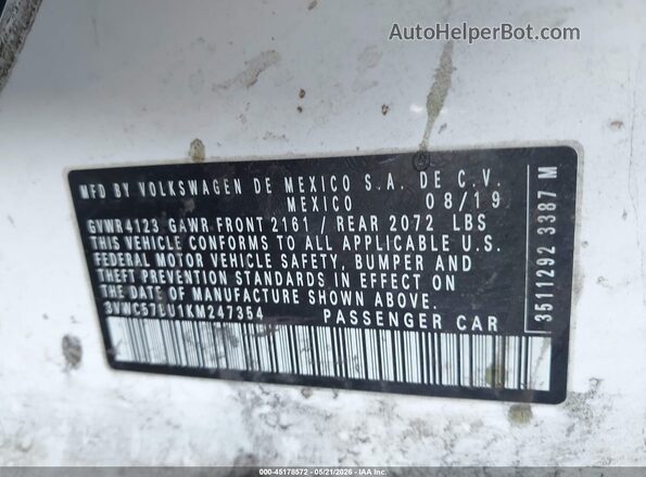 3VWC57BU1KM247354 2019 VOLKSWAGEN JETTA White 