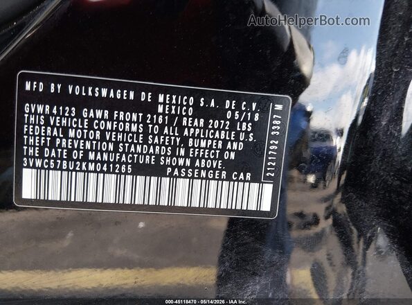 3VWC57BU2KM041265 2019 VOLKSWAGEN JETTA Black Widok komory silnika