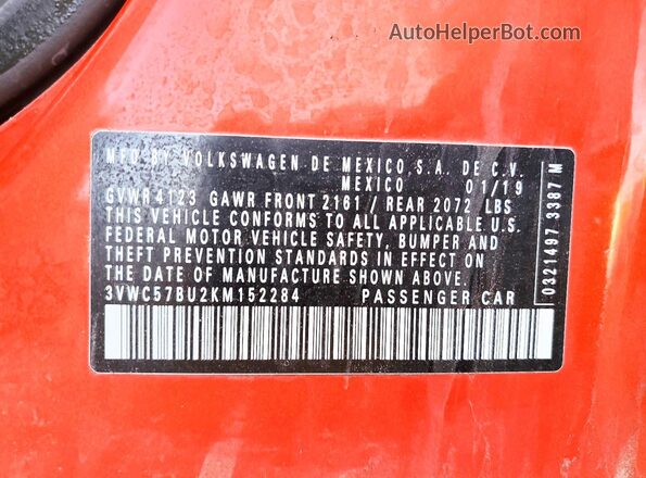 3VWC57BU2KM152284 2019 VOLKSWAGEN JETTA Orange 
