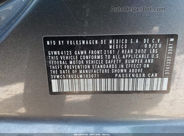 3VWC57BU2LM103071 2020 VOLKSWAGEN JETTA Gray Engine compartment view
