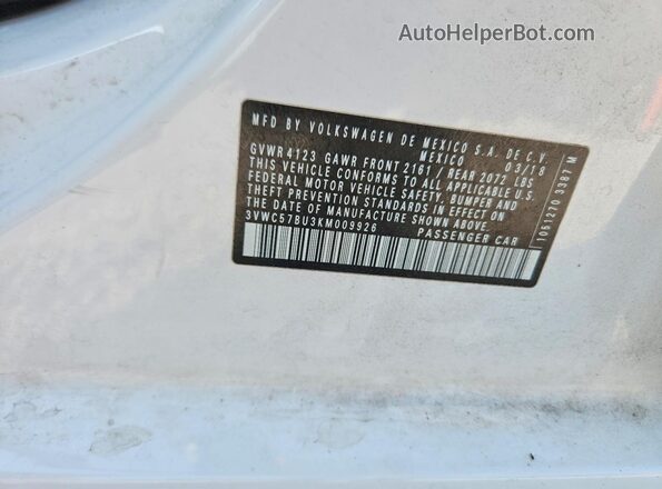 3VWC57BU3KM009926 2019 VOLKSWAGEN JETTA White 