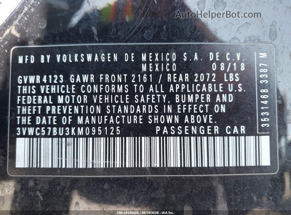 3VWC57BU3KM095125 2019 VOLKSWAGEN JETTA Black Engine compartment view