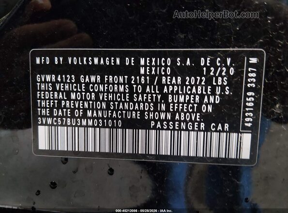 3VWC57BU3MM031010 2021 VOLKSWAGEN JETTA Black Engine compartment view