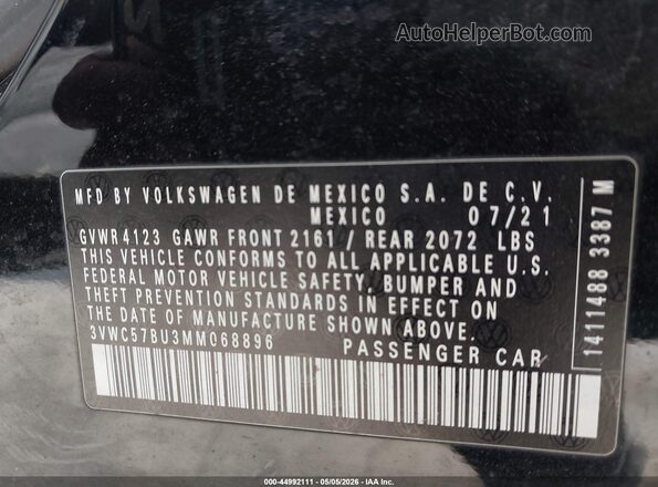 3VWC57BU3MM068896 2021 VOLKSWAGEN JETTA Black Widok komory silnika