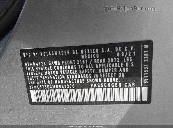 3VWC57BU3MM083270 2021 VOLKSWAGEN JETTA Silver Widok komory silnika