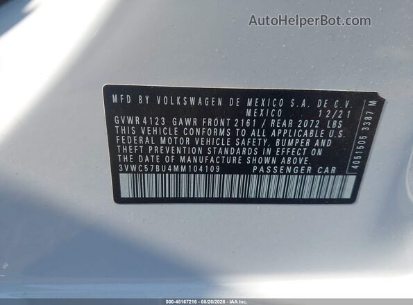 3VWC57BU4MM104109 2021 VOLKSWAGEN JETTA White Widok komory silnika