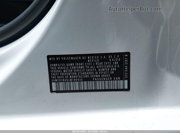 3VWC57BU5LM100925 2020 VOLKSWAGEN JETTA Белый Вид подкапотного пространства