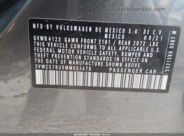 3VWC57BU5MM083478 2021 VOLKSWAGEN JETTA Серый Вид подкапотного пространства