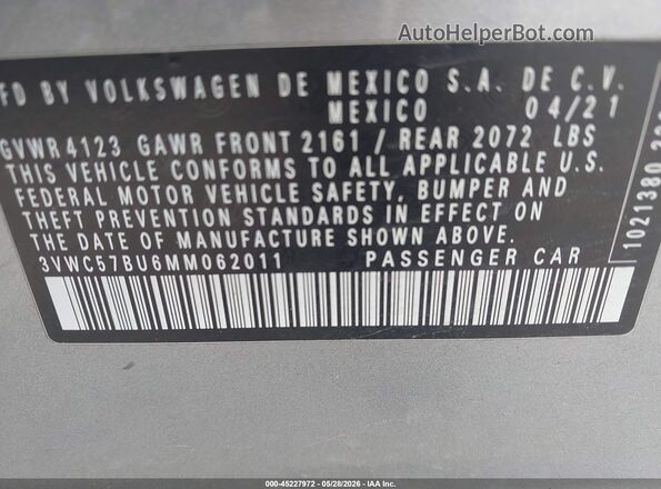 3VWC57BU6MM062011 2021 VOLKSWAGEN JETTA Silver Engine compartment view