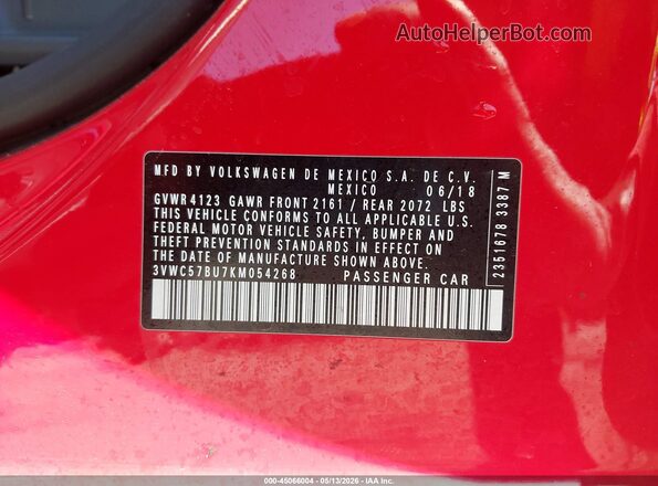 3VWC57BU7KM054268 2019 VOLKSWAGEN JETTA Red Engine compartment view