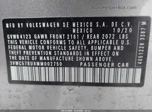 3VWC57BU8MM002750 2021 VOLKSWAGEN JETTA Gray Engine compartment view