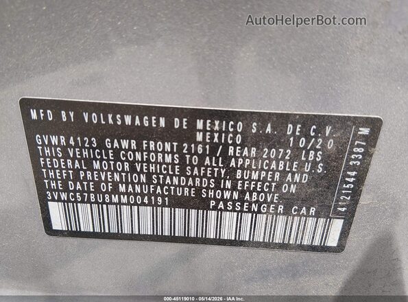 3VWC57BU8MM004191 2021 VOLKSWAGEN JETTA Silver Engine compartment view