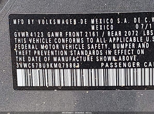 3VWC57BU9KM079883 2019 VOLKSWAGEN JETTA Gray Engine compartment view