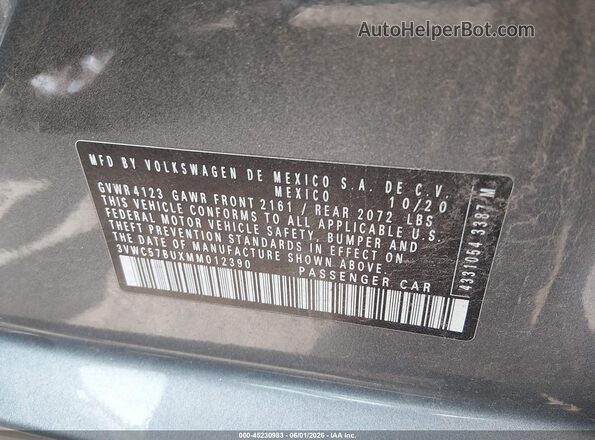 3VWC57BUXMM012390 2021 VOLKSWAGEN JETTA Gray 