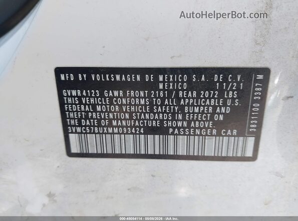 3VWC57BUXMM093424 2021 VOLKSWAGEN JETTA White Շարժիչի բաժամունքի տեսք