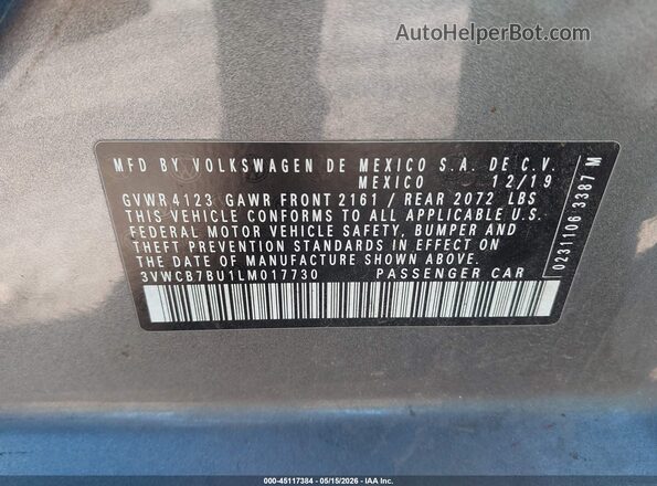 3VWCB7BU1LM017730 2020 VOLKSWAGEN JETTA Серый Вид подкапотного пространства