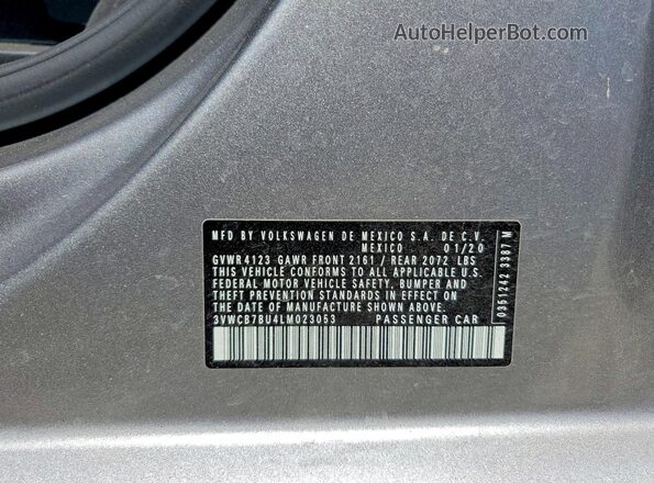 3VWCB7BU4LM023053 2020 VOLKSWAGEN JETTA Gray 