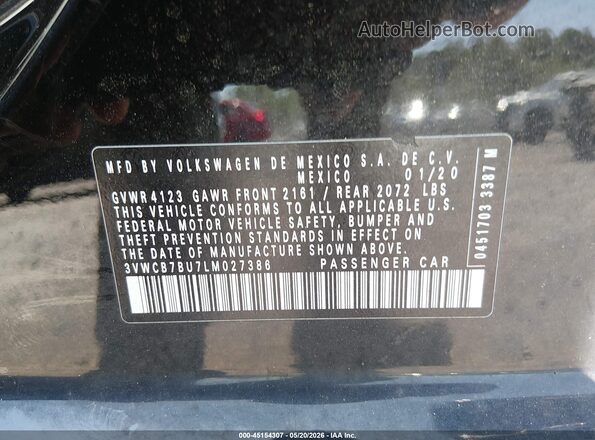 3VWCB7BU7LM027386 2020 VOLKSWAGEN JETTA Black ძრავის განყოფილების ხედი