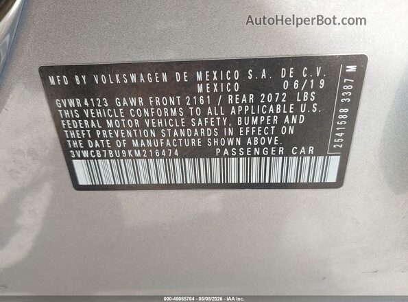 3VWCB7BU9KM216474 2019 VOLKSWAGEN JETTA Silver Engine compartment view