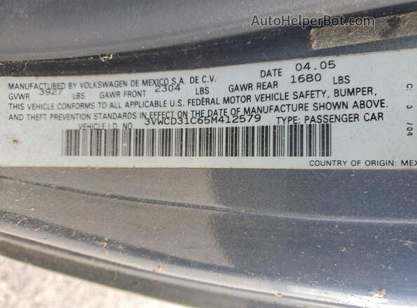 3VWCD31C65M412579 2005 VOLKSWAGEN BEETLE Gray Widok komory silnika